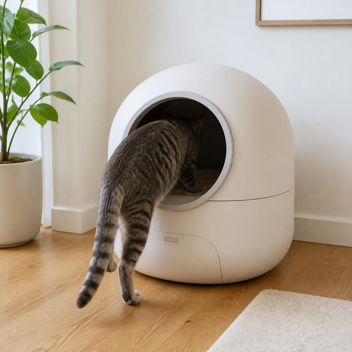 Cat entering the self-cleaning litter box