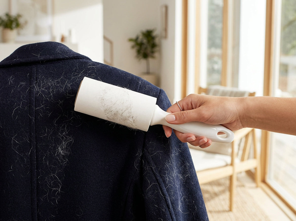 Lint roller used on clothing