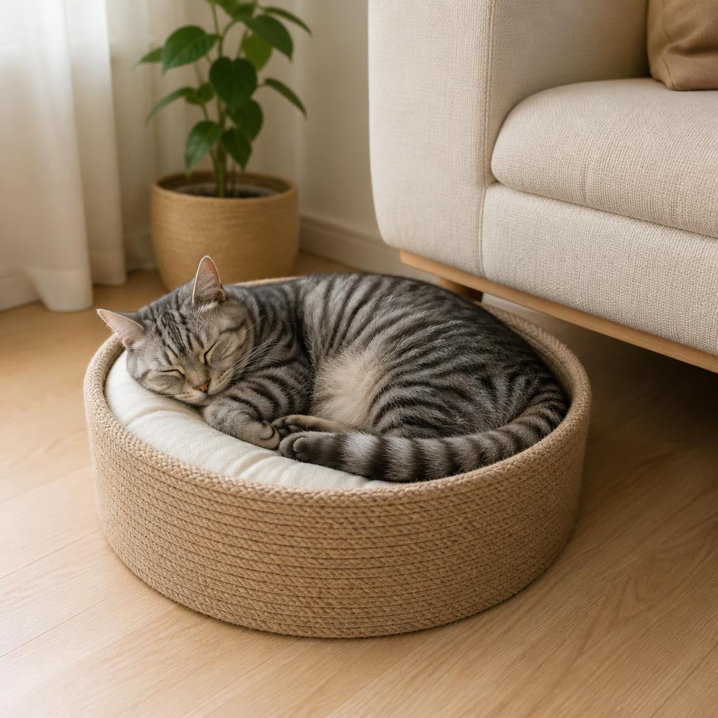 Cat resting on the sisal scratcher lounger
